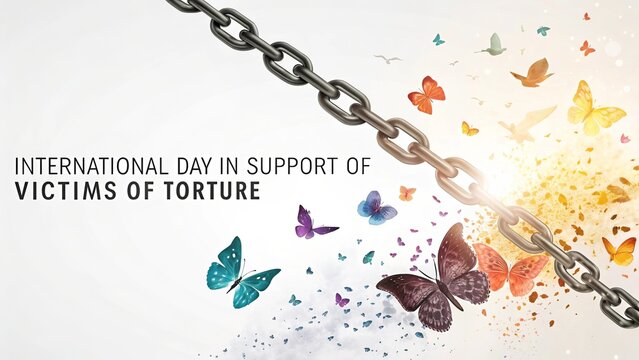 Broken chain with butterflies symbolizing freedom hope and healing.