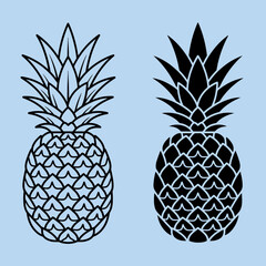 Obraz premium Two stylized pineapple illustrations on a light blue background