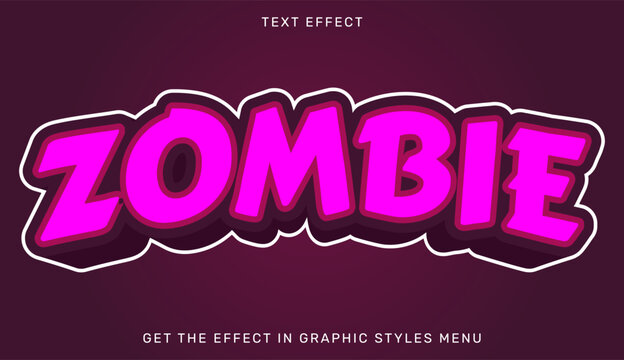 Editable 3D neon pink text effect zombie word template featuring a bold font style on a dark purple background typography editable template creative branding headline