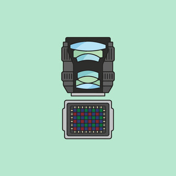 Cross section of a camera lens and a digital image sensor