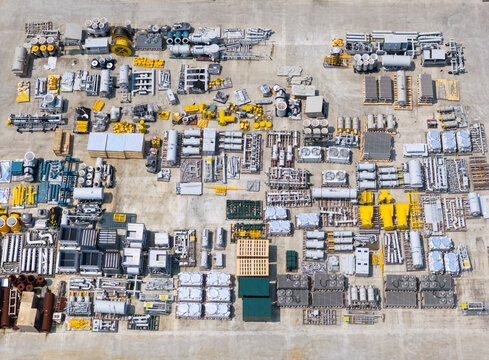 Aerial View of Heavy Industrial Electrical Equipment Yard