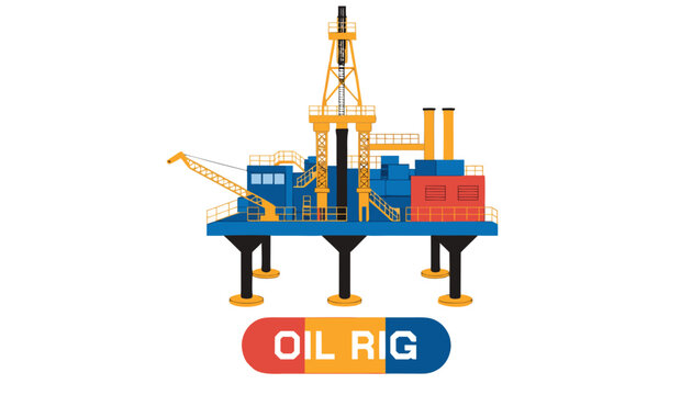 Very beautiful realistic vector illustration of an OIL RIG featuring offshore drilling structures, industrial engineering details, and professional energy production design, isolated on white backgrou