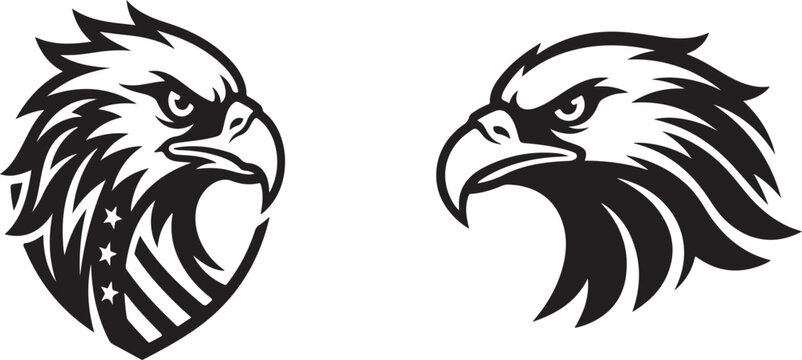 Set of two eagle head mascot logos in black and white style