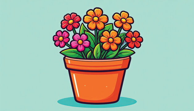 Colorful flowers in a pot.