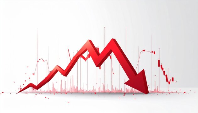 A declining red graph line with a falling arrow indicates a significant decrease in business performance on a white background.