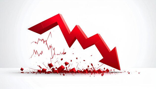 Red arrow plunges downward dramatically on a graph with chaotic red lines