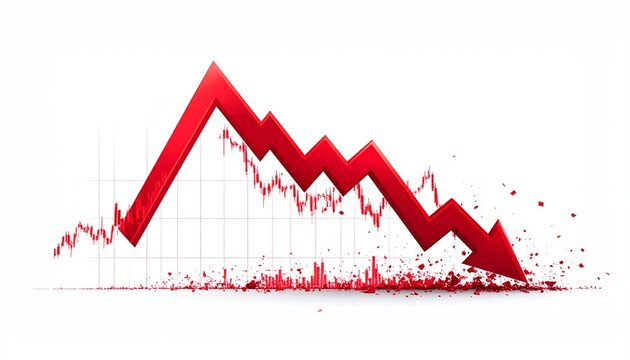 A declining red graph line plummets downward dramatically on a grid background.