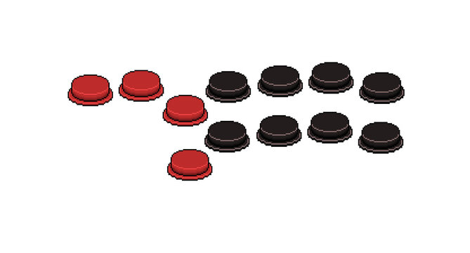 Pixel Art Leverless Arcade Controller Layout &mdash; 8-Bit Retro Red and Black Arcade Buttons Hitbox Fighting Game Controller on White Background