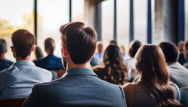 focused audience listens to speaker during seminar interactive discussion and participation evident