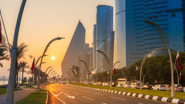 Vibrant Doha Corniche Waterfront with Tourists Enjoying Sea Views