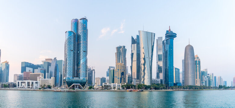 the doha citty skyline with the foreground of doha corniche