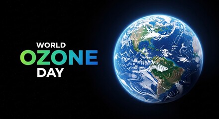 World ozone day poster with a beautiful image of earth from space with text on the left