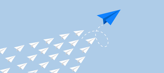 Paper planes flying in upward arrow formation. Business growth, success strategy and leadership concept vector illustration. © GFXDesigner
