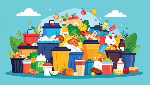 Colorful illustration of food waste.