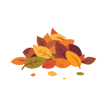 Pile of colorful autumn leaves in varied shapes, seasonal foliage arrangement for fall nature, harvest, woodland, botanical, and natural design, colorful illustration
