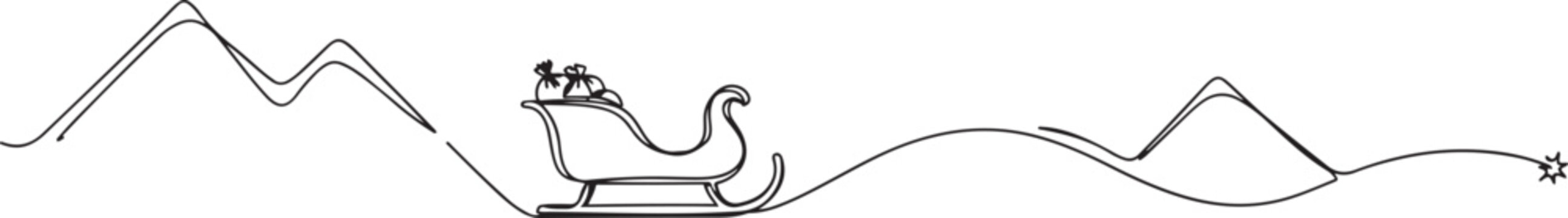 Sled, sleigh one line art. Continuous line drawing of sport, winter, snow, activity, board, mountains, hill, game, vacation. one line Icon drawing