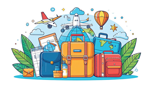 Colorful illustration of travel luggage.