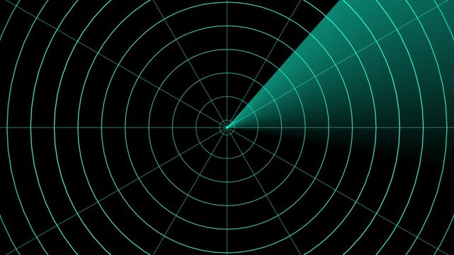 Abstract futuristic radar screen, spinning green light beam sweeping across a grid, displaying a dynamic and seamless loop for advanced scanning technology.