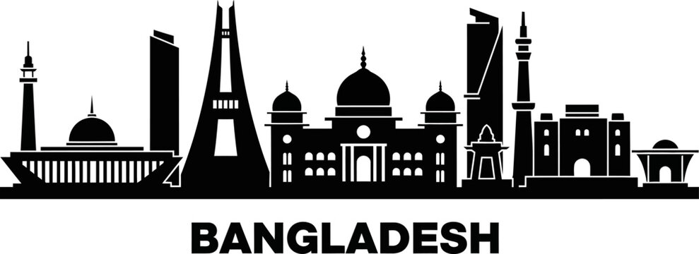 Bangladesh landmarks and famous buildings silhouette