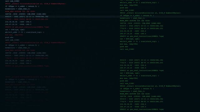 Software Hack Concept of Rapidly Scrolling Programming Script on Dark Terminal