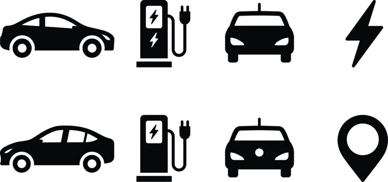 Car vector icon electric charging station infrastructure set