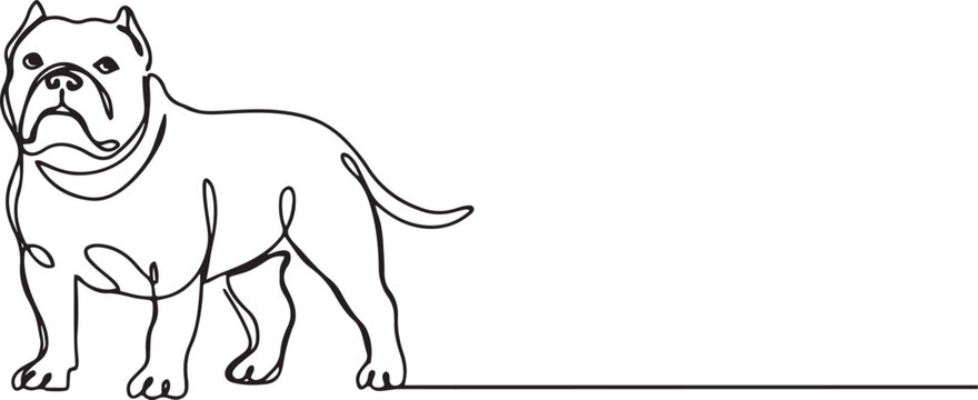 American Bully, Bully XL, XXL, dog breed, companion dog one line art. Continuous line drawing of friend, dog, doggy, friendship. one line Icon drawing