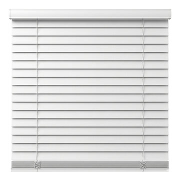 Closed white horizontal venetian blind window covering
