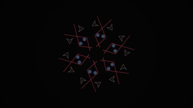 Abstract geometric mandala design with blue lights on dark background