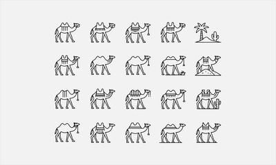 Fototapeta premium Camel traditional desert animal symbol of Rajasthan culture line art icon set vector illustration