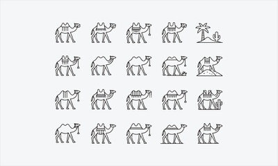 Fototapeta premium Camel traditional desert animal symbol of Rajasthan culture line art icon set vector illustration