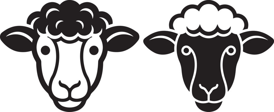 Set of two sheep head silhouettes isolated on white background with silhouette livestock illustration domestic portrait creative