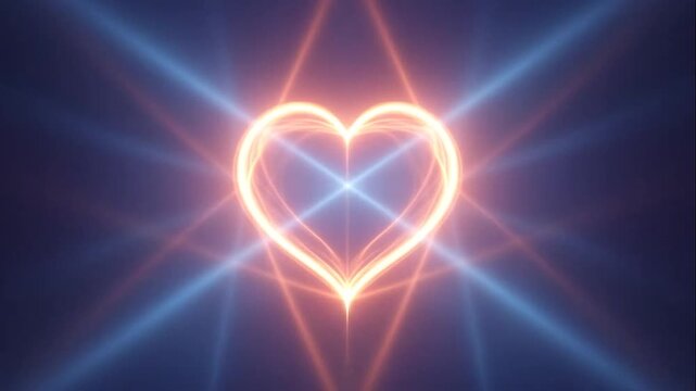 A glowing heart shape radiates bright light against dark background