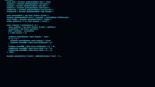 Cyan Programming Code Scrolling for Software Hack Concept
