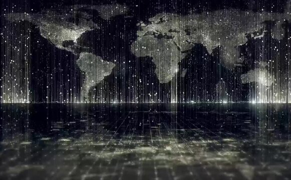 Global Data Map Digital Lines Information Technology High speed data lines over world map digital networking, analytics systems. for technology presentations, business data, global connectivity