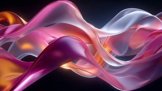 Elegant abstract flowing wave pattern features vibrant glossy colors and translucent organic shapes creating dynamic motion design.