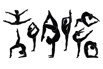 Fototapeta premium Artistic Gymnastics and Contortionist Female Silhouettes Collection