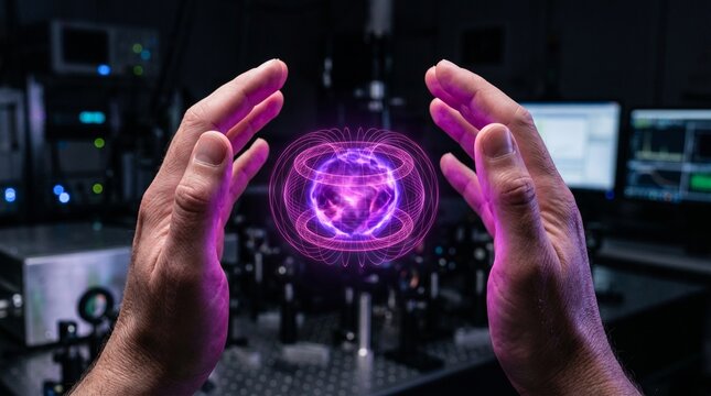 Holographic Energy Sphere Quantum Physics Laboratory Hologram Hands