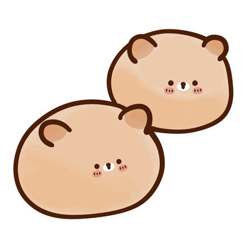 Two bear buns hand drawn doodle illustration, bakery clipart graphic