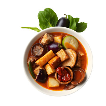 Traditional Filipino kare-kare oxtail stew with thick peanut sauce, vegetables, and bagoong.