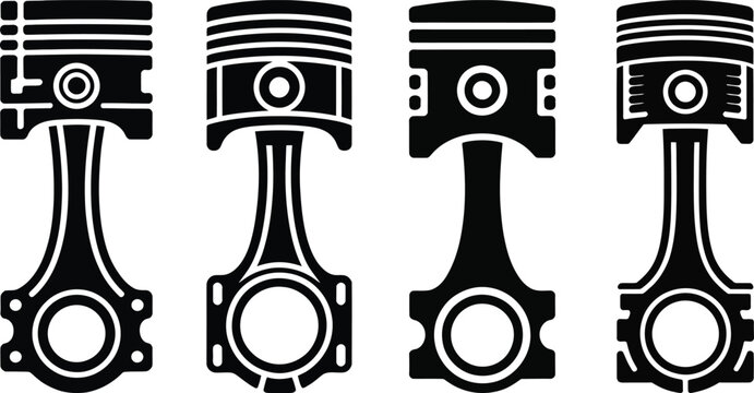 Car engine piston vector icon set black silhouette auto parts