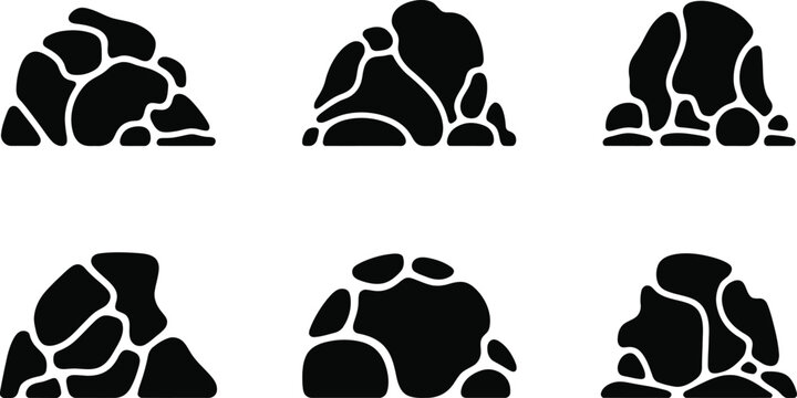 Rock stone pile silhouette icon vector set boulder mound hill