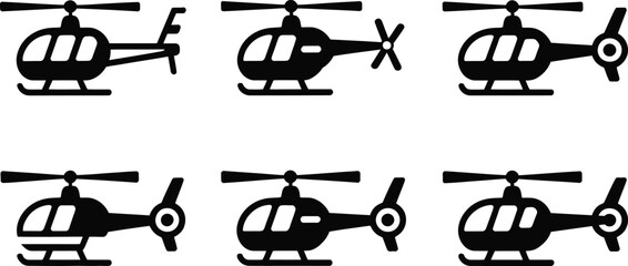 Helicopter icon set vector black silhouette fly air sign sky © Naimur creativehouse