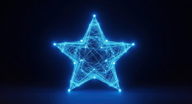 Glowing blue star shape made of digital network lines and dots illustration futuristic