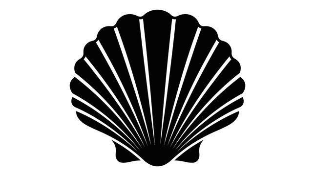 Black clam shell silhouette on white background.