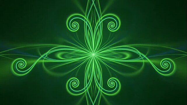 Abstract green light patterns form a symmetrical floral design