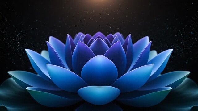 A glowing blue lotus flower blooms in the dark night air
