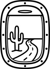 Obraz premium Desert Road View Through Airplane Window - Line Art
