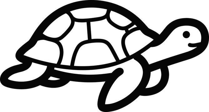 Cute cartoon turtle illustration, simple outline drawing, white background, vector art