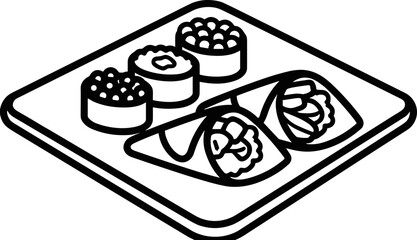 Sushi platter icon, simple line art, Japanese food, maki rolls, nigiri, vector illustration © 400bos