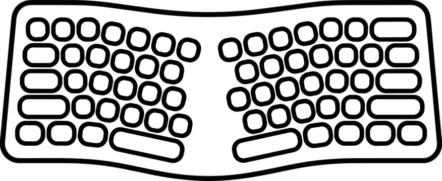 Split Ergonomic Keyboard Icon Outline, Computer Input Device for Typing